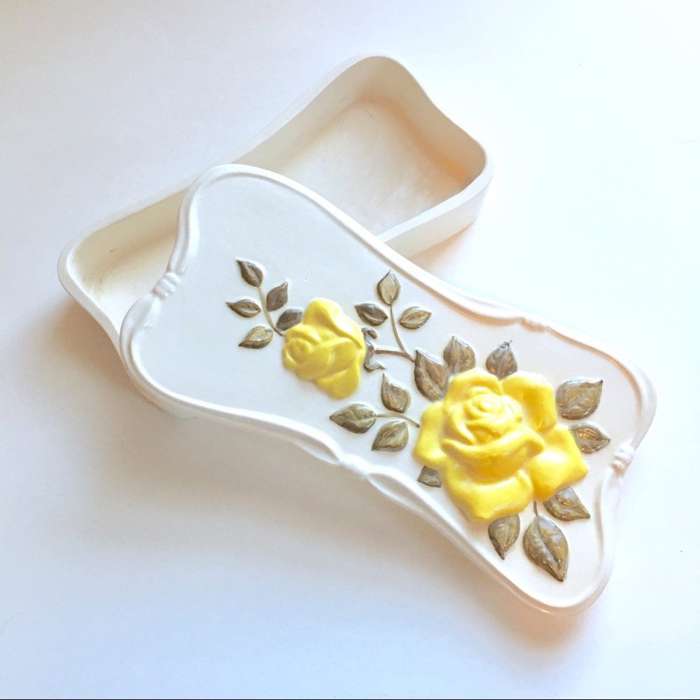 Vintage Ceramic Trinket Box with Yellow Roses